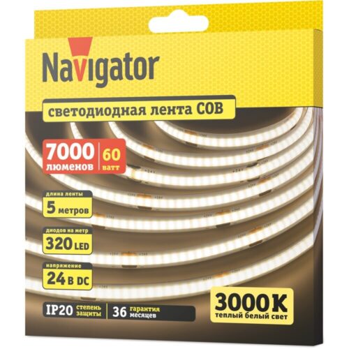 Лента светодиодная Navigator NLS-СОВWW320 3000К 24 В 12 Вт/м IP20 5 м (95317)