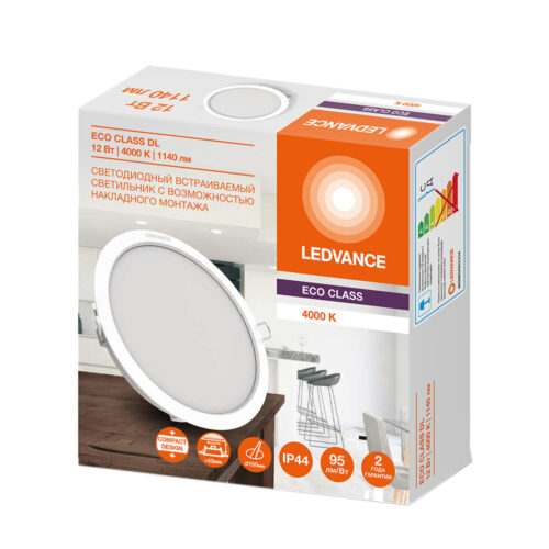 Светильник встраиваемый светодиодный белый 12 Вт 4000К IP44 Ledvance Eco class DL12W (4099854251214)
