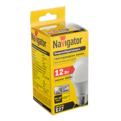 Лампа светодиодная Navigator E27 4000К 12 Вт 1000 Лм 24-48 В груша A60 матовая