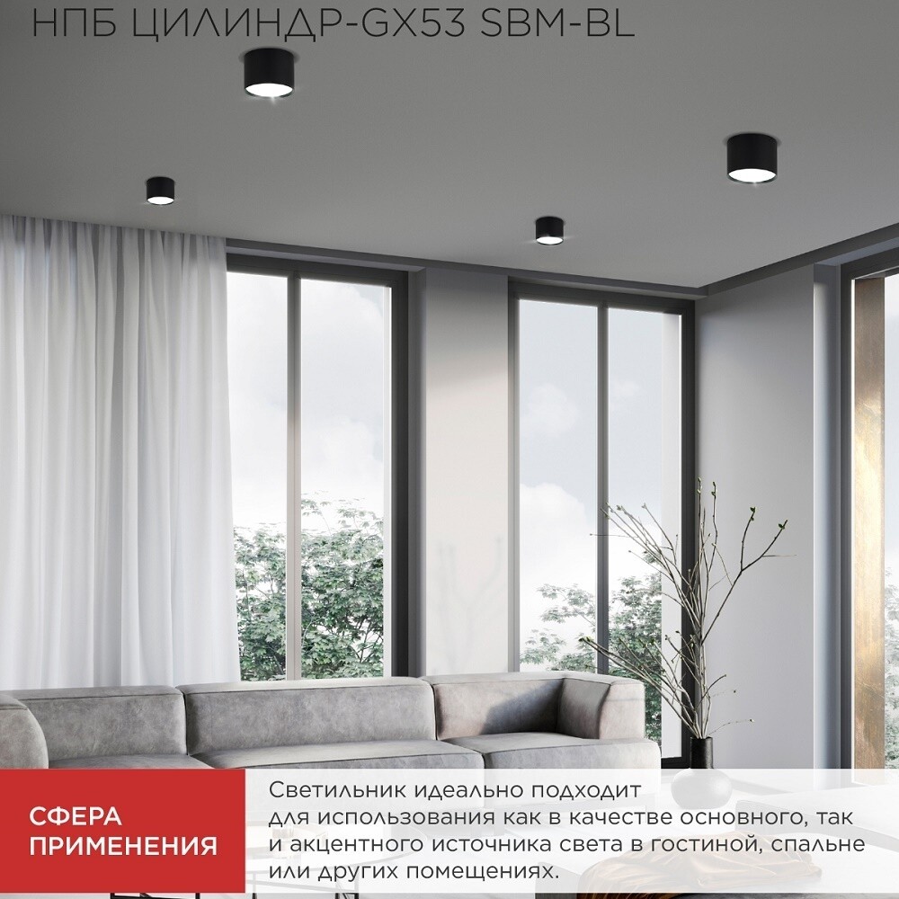 Светильник накладной IN HOME НПБ GX53 24 Вт черный IP20 (4690612056401)